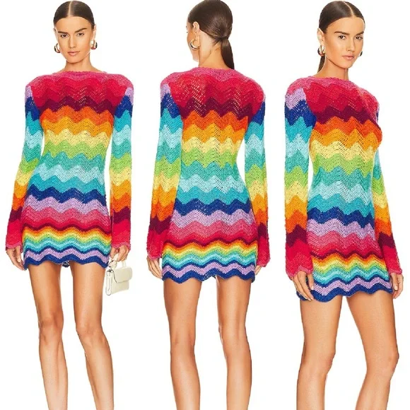 ALIX PINHO Rainbow Crochet Dress Handmade Boho Festival Maxi Multicolor - Picture 2 of 11